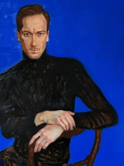 Discount Pamono Male Portrait with Hands on Ultramarine Blue Background, Oil Painting, 2000s