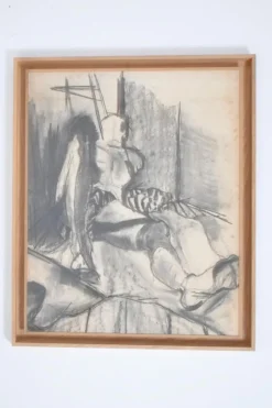 Pamono Man Portrait Diptych, 1960s, Charcoal & Chalk Drawing> Work On Paper