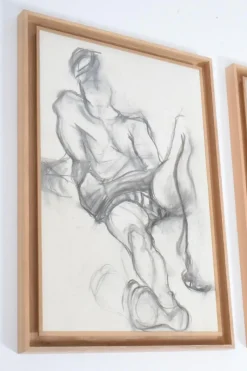 Pamono Man Portrait Diptych, 1960s, Charcoal & Chalk Drawing><noscript><img width=