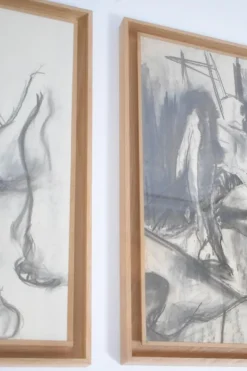 Pamono Man Portrait Diptych, 1960s, Charcoal & Chalk Drawing><noscript><img width=