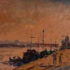 Pamono Manfredi, Boats on the Seine, 20th Century, Oil Painting on Panel> Painting