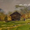 Pamono Manfredi, Mountain Landscape, 20th Century, Oil Painting on Panel> Painting
