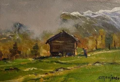 Pamono Manfredi, Mountain Landscape, 20th Century, Oil Painting on Panel> Painting