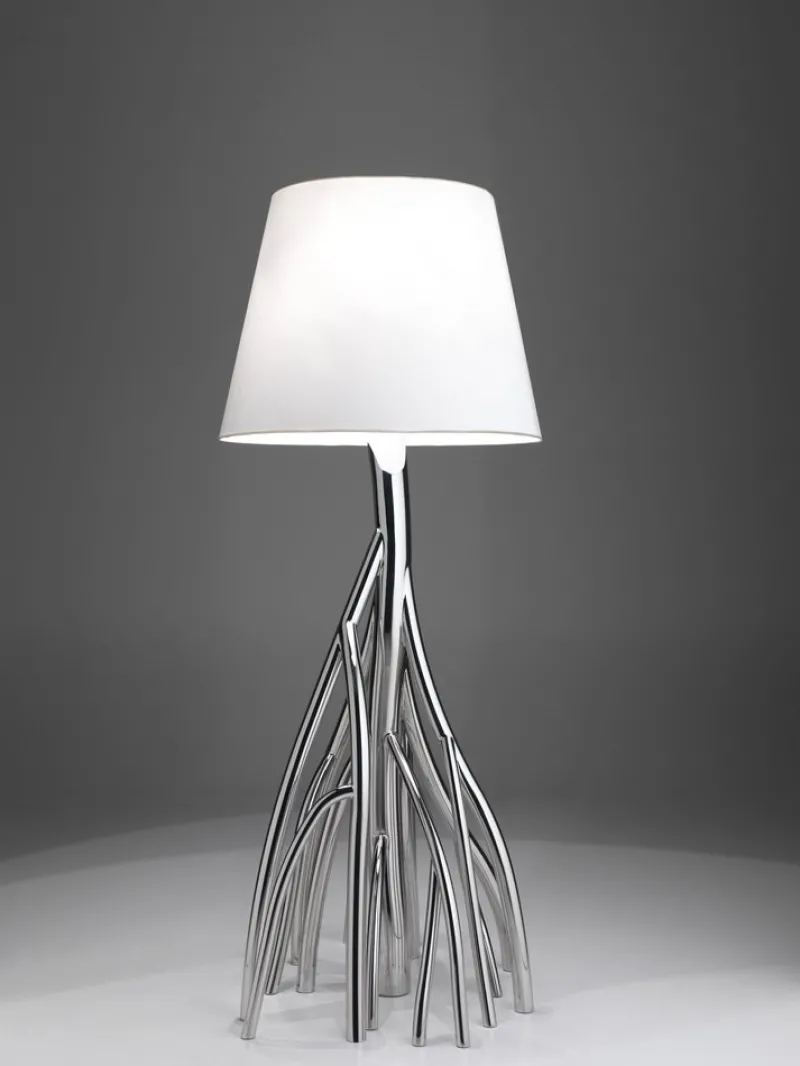Best Pamono Mangrovia Floor Lamp in Polished Stainless Steel and Linen by Barberini & Gunnell