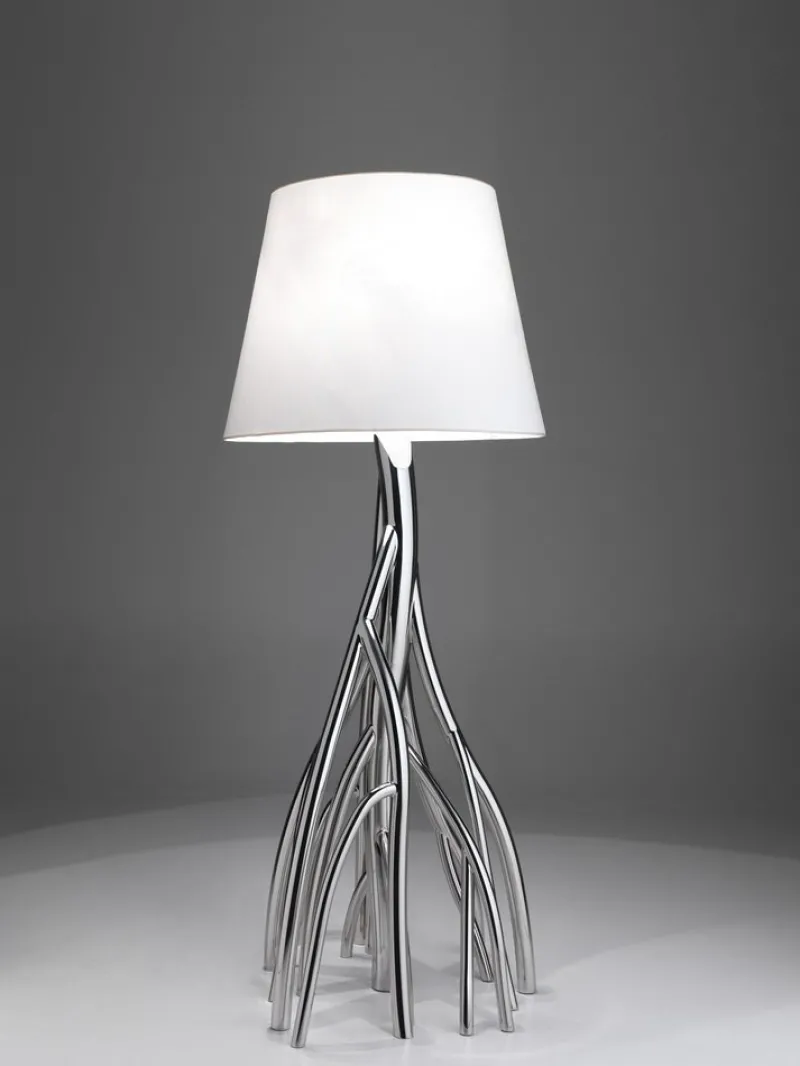 Best Pamono Mangrovia Floor Lamp in Polished Stainless Steel and Linen by Barberini & Gunnell