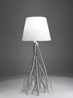 Best Pamono Mangrovia Floor Lamp in Polished Stainless Steel and Linen by Barberini & Gunnell