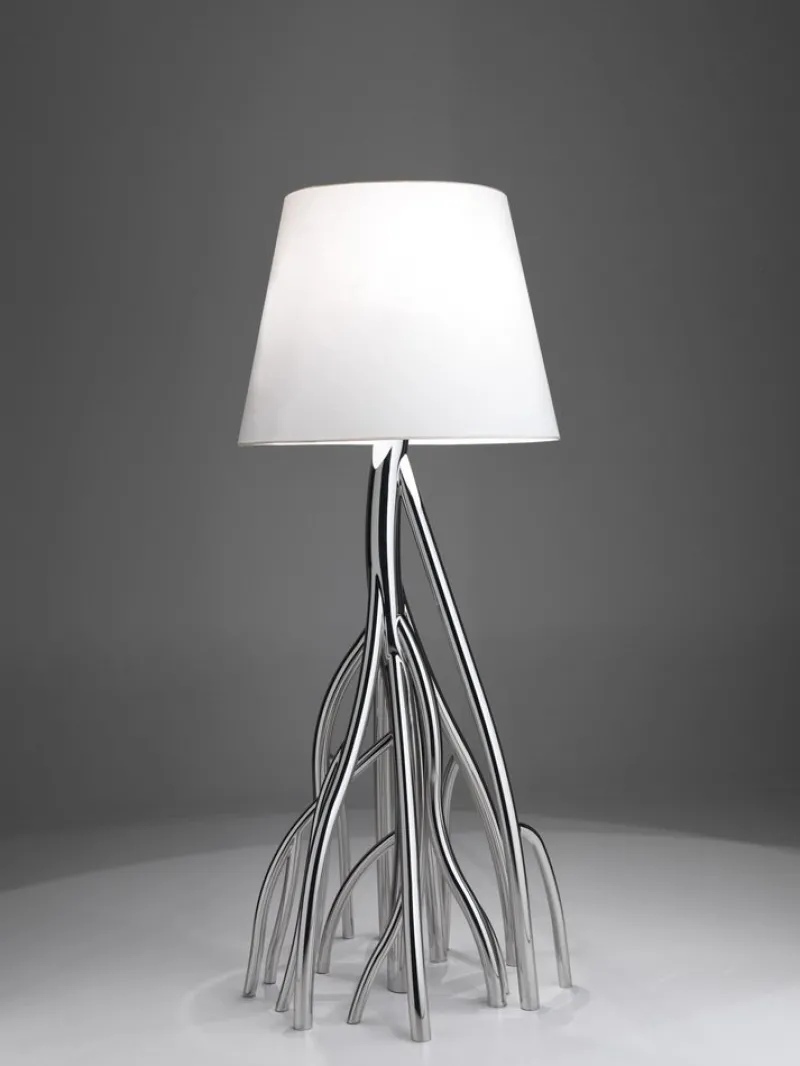 Best Pamono Mangrovia Floor Lamp in Polished Stainless Steel and Linen by Barberini & Gunnell