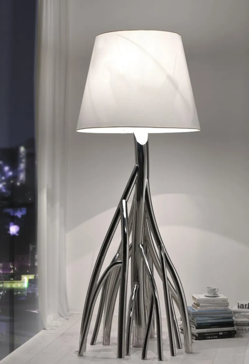 Best Pamono Mangrovia Floor Lamp in Polished Stainless Steel and Linen by Barberini & Gunnell