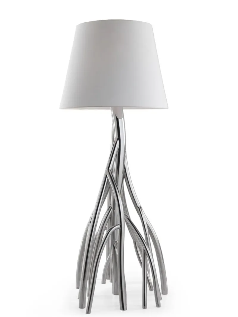 Best Pamono Mangrovia Floor Lamp in Polished Stainless Steel and Linen by Barberini & Gunnell