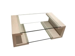 New Pamono Manila Coffee Table in Italian Travertine Marble and Glass by Joaquín Moll