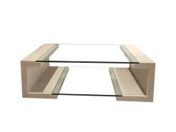 New Pamono Manila Coffee Table in Italian Travertine Marble and Glass by Joaquín Moll