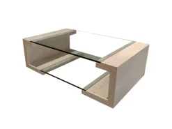 New Pamono Manila Coffee Table in Italian Travertine Marble and Glass by Joaquín Moll
