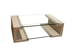 New Pamono Manila Coffee Table in Italian Travertine Marble and Glass by Joaquín Moll