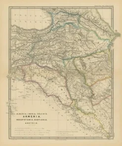 Pamono Map of Crossroads from Albania to Assyria, 1880> Wall Decor