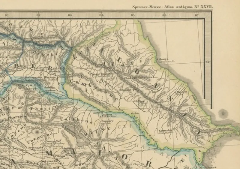 Pamono Map of Crossroads from Albania to Assyria, 1880> Wall Decor