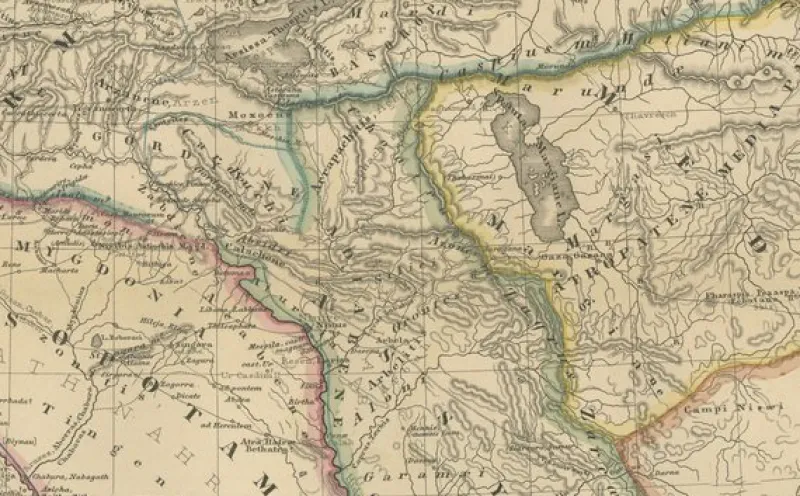 Pamono Map of Crossroads from Albania to Assyria, 1880> Wall Decor
