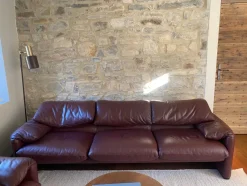 Pamono Maralunga Sofa and Armchairs in Burgundy Leather by Vico Magistretti for Cassina, 2000s, Set of 3