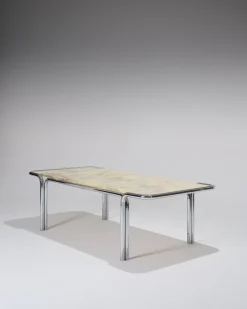 Pamono Marble and Tubular Metal Coffee Table, 1970s> Coffee & Side Tables
