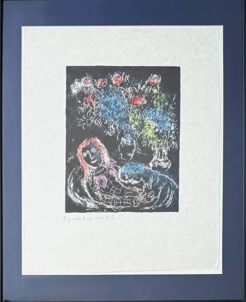 Pamono Marc Chagall, Couple sur fond noir, 1974, Lithograph> Abstraction|Prints & Multiples