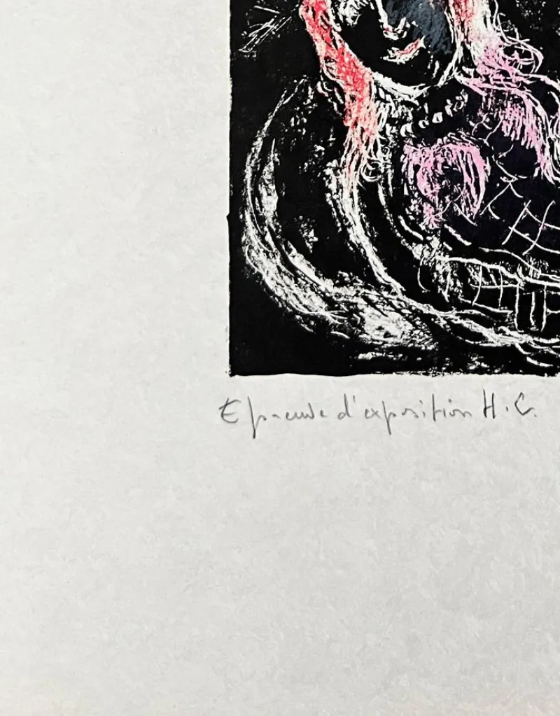 Pamono Marc Chagall, Couple sur fond noir, 1974, Lithograph> Abstraction|Prints & Multiples