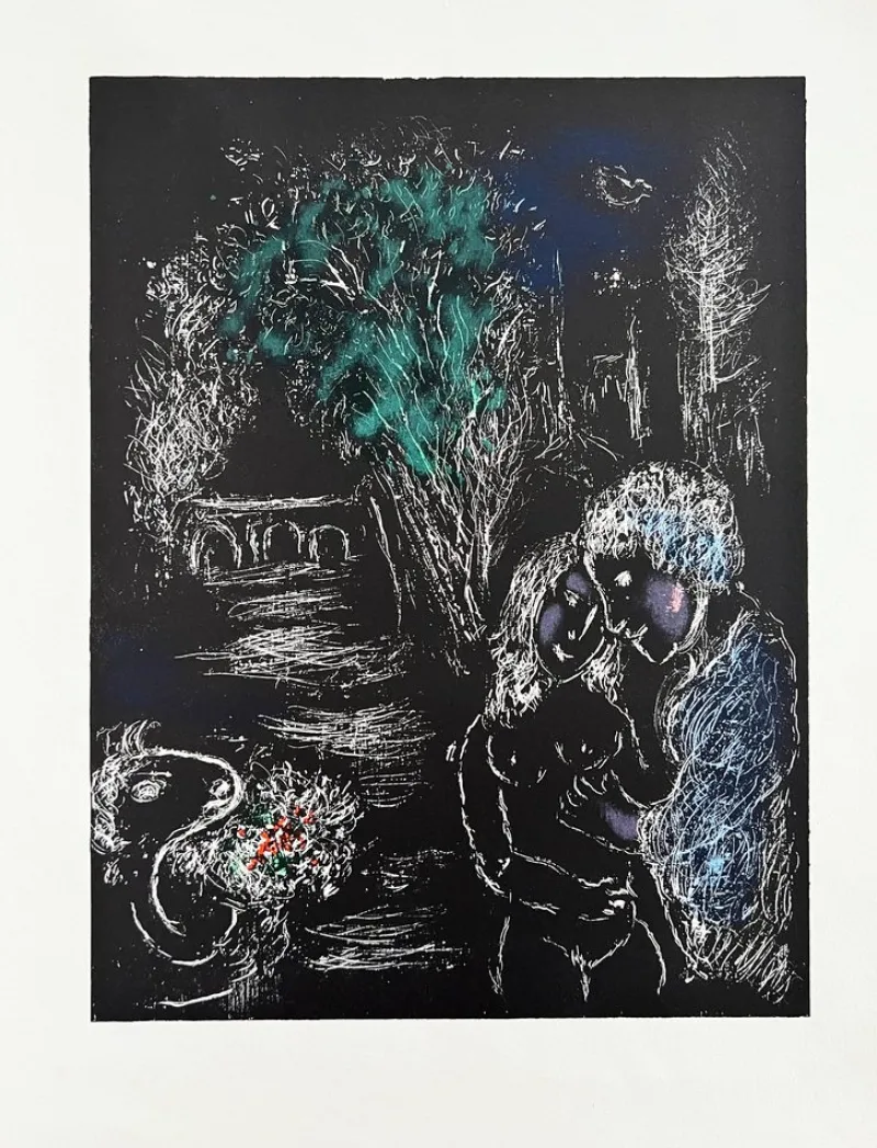 Pamono Marc Chagall, L'Arbre Vert aux Amoureux, 1980, Lithograph