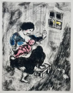 Pamono Marc Chagall, The Wolf, the Mother, and the Child, 1954, Etching><noscript><img width=