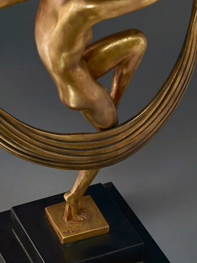 Pamono Marcel Bouraine / Denis, Art Deco Sculpture of Dancer with Veil, 1920s-1940s, Bronze on Marble> Art Deco