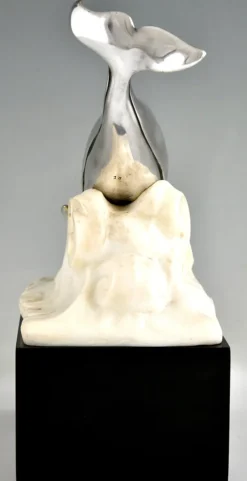 Pamono Marcel Bouraine, Art Deco Whale in the Waves, 1925, Bronze