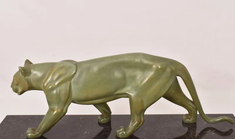 Pamono Marcel Leducq, Art Deco Panther, Antimony> Art Deco|Sculpture