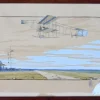 Pamono Marguerite Montaut, Airplanes, Boats and Spectators, 1909, Lithographs, Framed, Set of 2> Art Nouveau