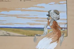 Pamono Marguerite Montaut, Airplanes, Boats and Spectators, 1909, Lithographs, Framed, Set of 2> Art Nouveau