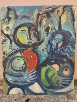 Pamono Mario Salmaso, Mediterranean People, 1960s, Oil on Canvas><noscript><img width=