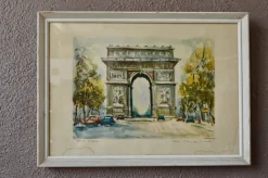 Pamono Marius Girard, L'Arc De Triomphe Paris, 1950s, Lithograph, Framed> Mid-Century