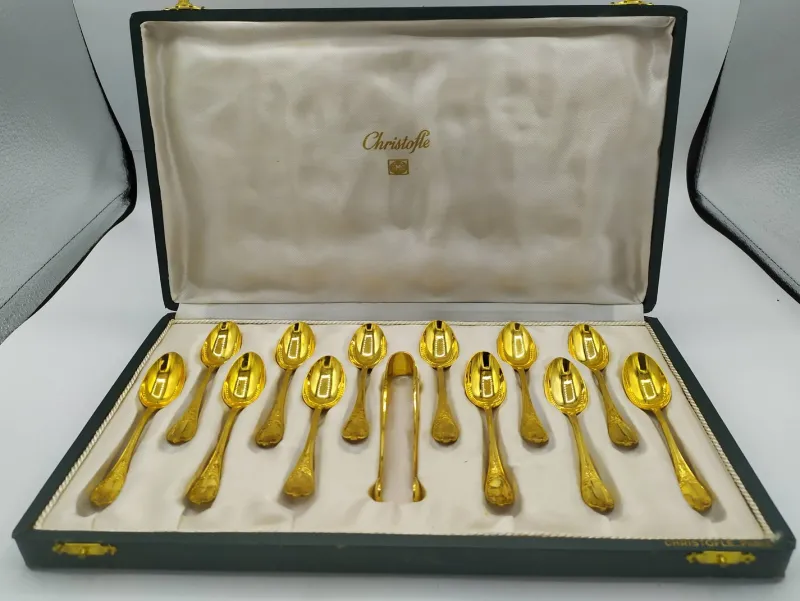 Hot Pamono Marly Gold-Plated Dessert Service from Christofle, 1950s, Set of 26