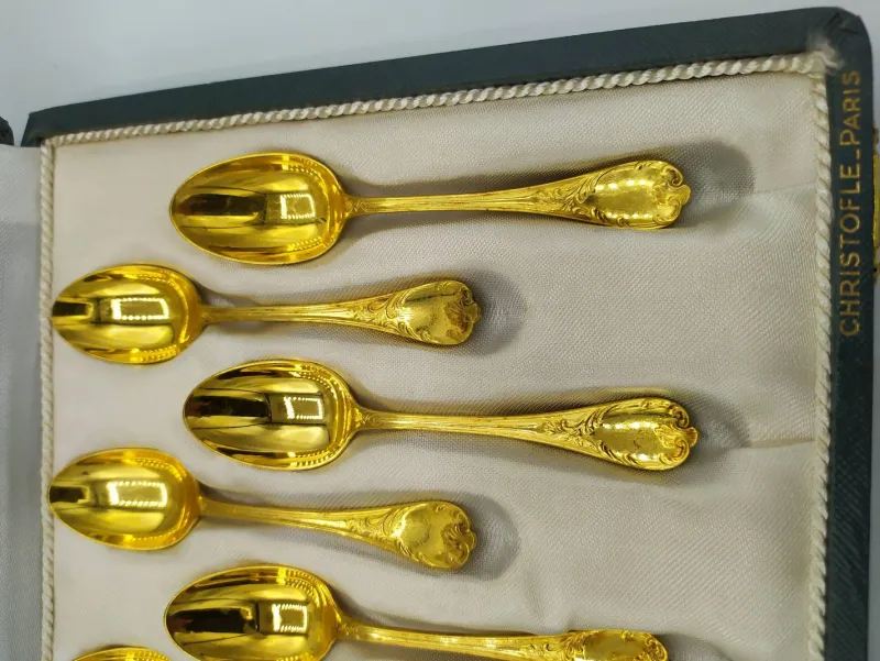Hot Pamono Marly Gold-Plated Dessert Service from Christofle, 1950s, Set of 26