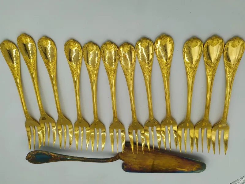 Hot Pamono Marly Gold-Plated Dessert Service from Christofle, 1950s, Set of 26