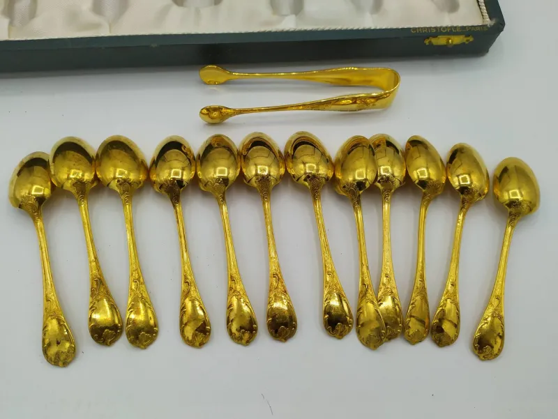 Hot Pamono Marly Gold-Plated Dessert Service from Christofle, 1950s, Set of 26
