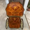 Pamono Marquetry 3-Wheeled Serving Trolley with Trays, 1950s> Serving Bar Carts & Trolleys