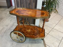Pamono Marquetry 3-Wheeled Serving Trolley with Trays, 1950s><noscript><img width=