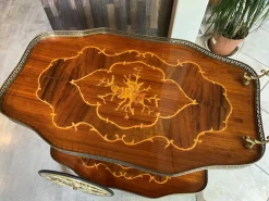 Pamono Marquetry 3-Wheeled Serving Trolley with Trays, 1950s><noscript><img width=