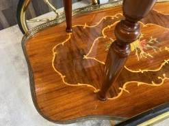 Pamono Marquetry 3-Wheeled Serving Trolley with Trays, 1950s><noscript><img width=
