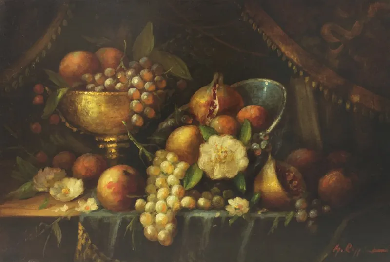 Pamono Massimo Reggiani, Italian Still Life, 2007, Oil on Canvas, Framed> Old Masters