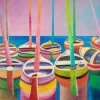 Sale Pamono Massimo Sonnino, Boats, Oil Painting, 1998