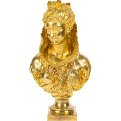 New Pamono Mathurin Moreau, Sculpture Representing a Bust of a Woman, Gilt Bronze