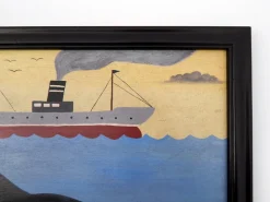 Pamono Matt Rix, Maritime Scene with Sawfish and Steamship, Oil on Board, Framed