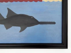 Pamono Matt Rix, Maritime Scene with Sawfish and Steamship, Oil on Board, Framed