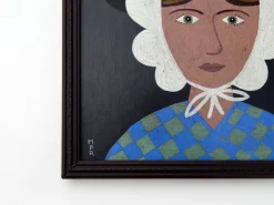 Pamono Matt Rix, Naive Style Portrait of Gwen, Welsh Lady in Traditional Dress, 2000s, Oil Painting, Framed> Painting