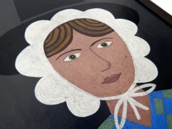 Pamono Matt Rix, Naive Style Portrait of Gwen, Welsh Lady in Traditional Dress, 2000s, Oil Painting, Framed><noscript><img width=