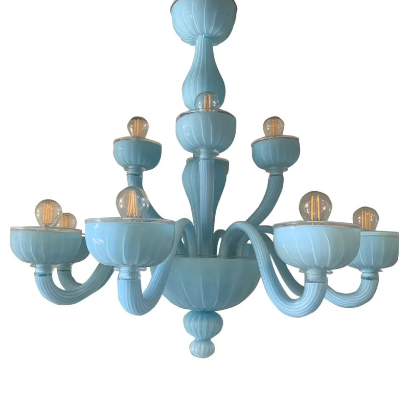 Pamono Matte Light-Blue Murano Style Glass Chandelier from Simoeng> Ceiling Lights