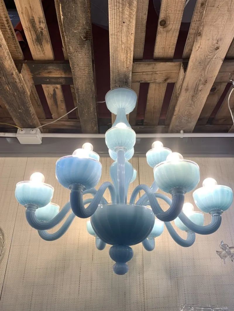Pamono Matte Light-Blue Murano Style Glass Chandelier from Simoeng> Ceiling Lights